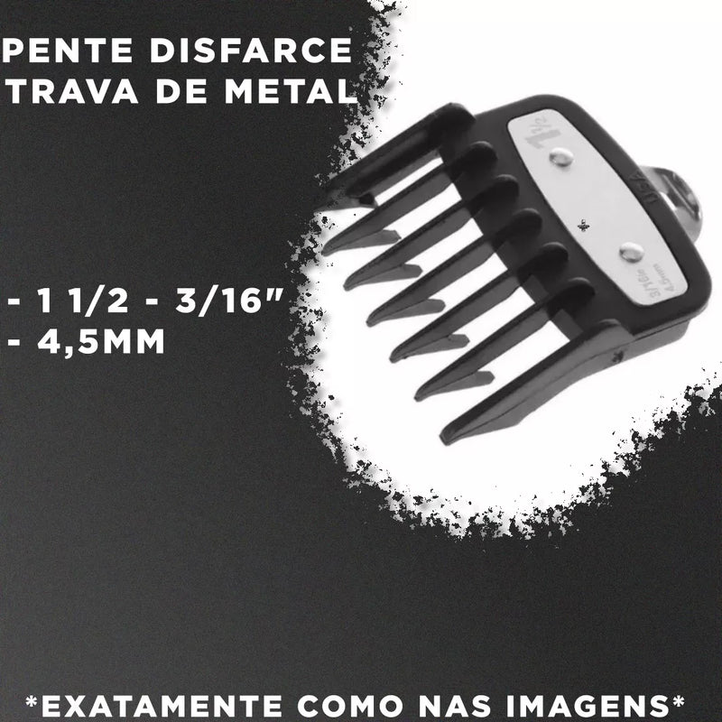 Pente Disfarce Trava De Metal Barbearia 0.5, 1.5 Wahl Cor Preto