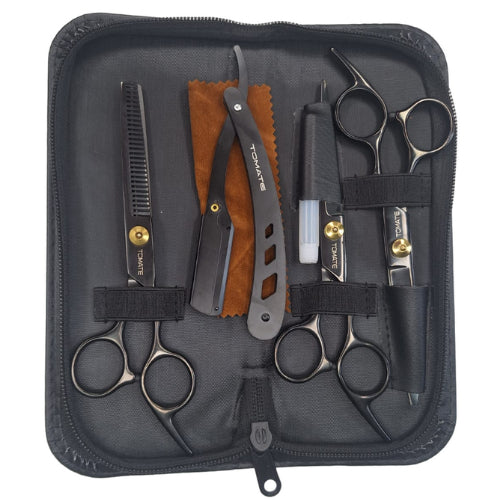 Kit de Tesoura Tomate Preto Profissional para Salão Beleza