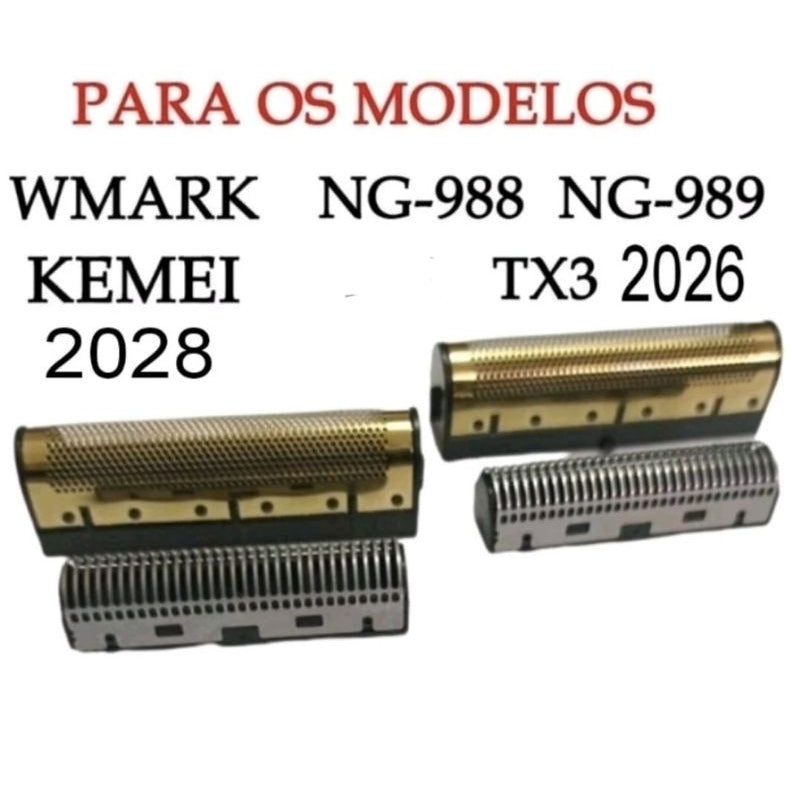 kit reposição shaver kemei 2028, 2026, tx3, wmark NG 988, 989 telas e lâminas