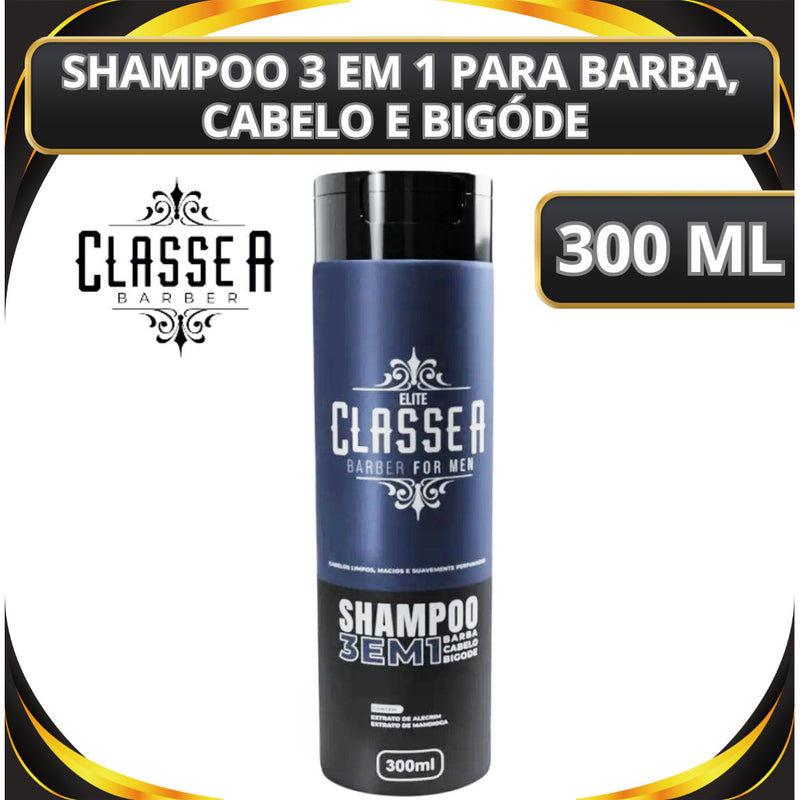 Shampoo 3 Em 1 Classe A Barber 300ml Para Cabelo Barba E Bigóde