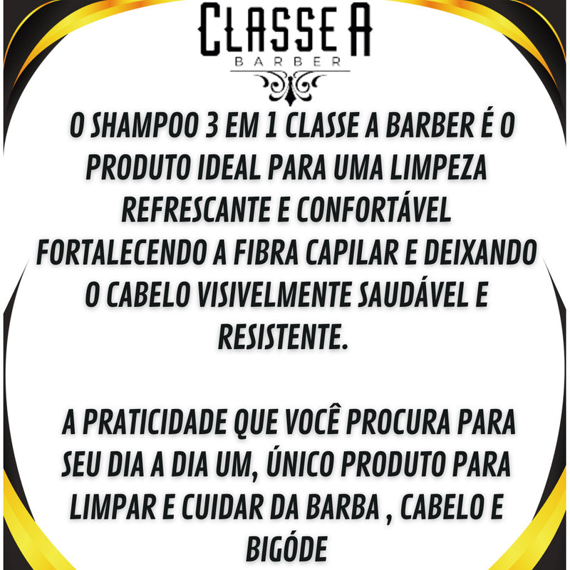 Shampoo 3 Em 1 Classe A Barber 300ml Para Cabelo Barba E Bigóde